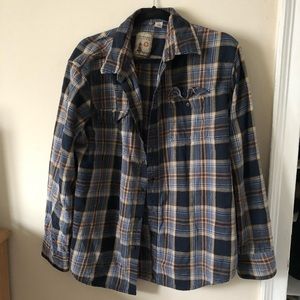 Vintage Plaid Flannel Blue White Navy